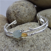 925 Sterling Silver Hand made Cuff with Citrine & Aquamarine Gemstone