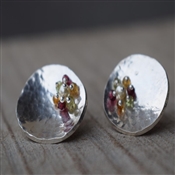 MULTI TURMALINE BEADS Silver Disc Stud Earring