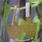 WHITE DRUZY D Shape Hammered Finish Silver Gold Plated Earring