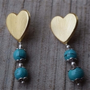 TURQUOISE BEADS Gemstone Gold Plated Heart Shape Earring