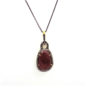 Pink Sapphire Diamond Sterling Silver Necklace 