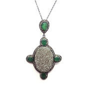 Black Druzy, Emerald, Diamond Necklace