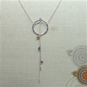 Multi color tear drop Silver Long Lariat Necklace