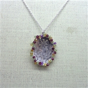 Silver Handcraft Chabadi with Multi color stones Necklace 