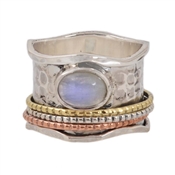 Silver Spinner Triple band Rainbow moonstone Ring