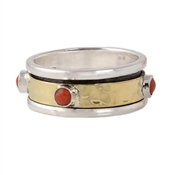 Silver Spinner double band coral Ring